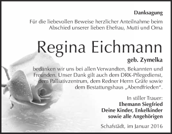 Traueranzeige von Regina Eichmann von WVG - Wochenspiegel Merseburg