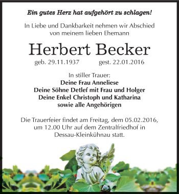 Traueranzeige von Herbert Becker von Mitteldeutsche Zeitung Dessau-Roßlau