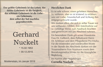 Traueranzeige von Gerhard Nuckelt von Super Sonntag Wittenberg