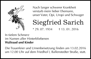 Traueranzeige von Siegfried Sarich von Mitteldeutsche Zeitung Dessau-Roßlau
