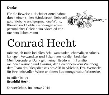 Traueranzeige von Conrad Hecht von Mitteldeutsche Zeitung Mansfelder Land