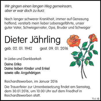 Traueranzeige von Dieter Jährling von WVG - Wochenspiegel NMB / WSF / ZTZ