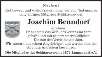 Traueranzeige von Joachim Benndorf von WVG - Wochenspiegel NMB / WSF / ZTZ