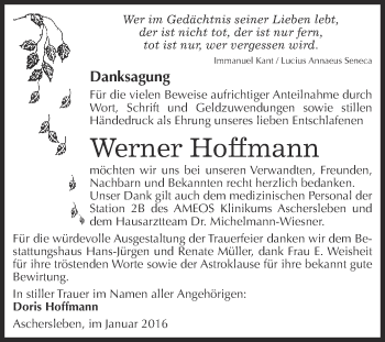 Traueranzeige von Werner Hoffmann von Super Sonntag Aschersleben