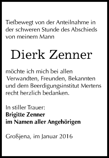 Traueranzeige von Dierk Zenner von Mitteldeutsche Zeitung Naumburg/Nebra