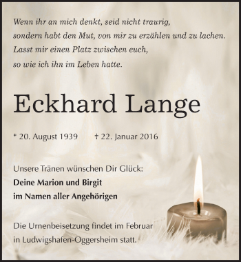 Traueranzeige von Eckhard Lange von Mitteldeutsche Zeitung Halle/Saalkreis