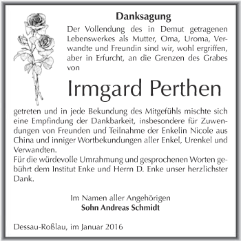 Traueranzeige von Irmgard Perthen von WVG - Wochenspiegel Dessau / Köthen