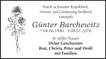 Traueranzeige von Günter Barchewitz von WVG - Wochenspiegel Dessau / Köthen