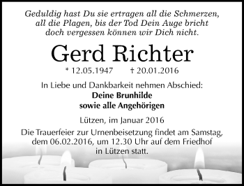Traueranzeige von Gerd Richter von Mitteldeutsche Zeitung Weißenfels