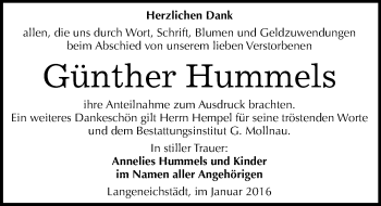 Traueranzeige von Günther Hummels von Mitteldeutsche Zeitung Merseburg/Querfurt
