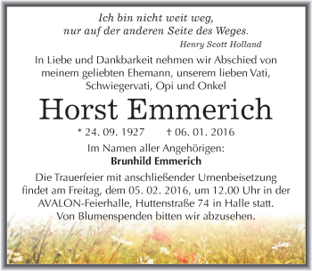 Traueranzeige von Horst Emmerich von Mitteldeutsche Zeitung Halle/Saalkreis