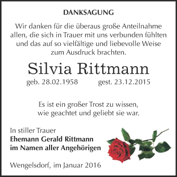 Traueranzeige von Silvia Rittmann von WVG - Wochenspiegel NMB / WSF / ZTZ