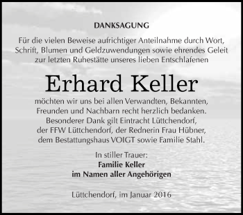 Traueranzeige von Erhard Keller von Super Sonntag SGH Mansf. Land