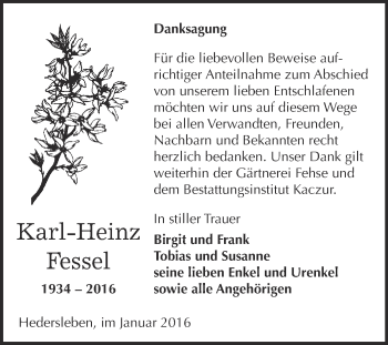 Traueranzeige von Karl-Heinz Fessel von WVG - Wochenspiegel Quedlinburg