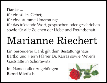 Traueranzeige von Marianne Riechert von WVG - Wochenspiegel Dessau / Köthen