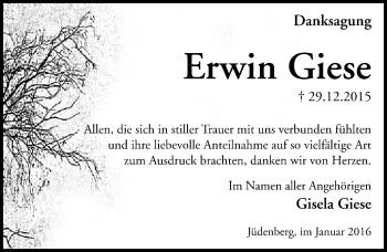 Traueranzeige von Erwin Giese von Mitteldeutsche Zeitung Wittenberg
