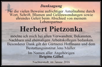Traueranzeige von Herbert Pietzonka von Super Sonntag Aschersleben