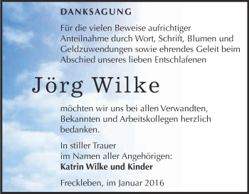 Traueranzeige von Jörg Wilke von Super Sonntag Aschersleben