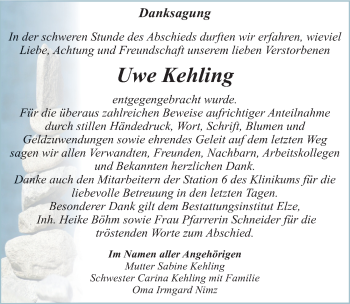 Traueranzeige von Uwe Kehling von Mitteldeutsche Zeitung Dessau-Roßlau