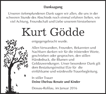 Traueranzeige von Kurt Gödde von WVG - Wochenspiegel Dessau / Köthen