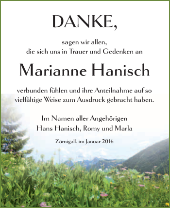 Traueranzeige von Marianne Hanisch von Super Sonntag Wittenberg
