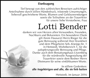 Traueranzeige von Lotti Bender von Mitteldeutsche Zeitung Mansfelder Land