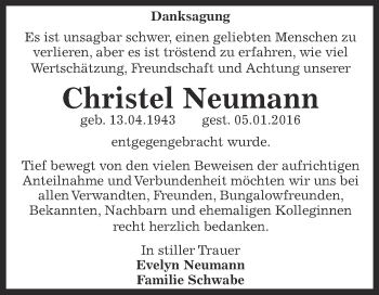 Traueranzeige von Christel Neumann von WVG - Wochenspiegel Dessau / Köthen