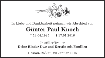 Traueranzeige von Günter Paul Knoch von WVG - Wochenspiegel Dessau / Köthen