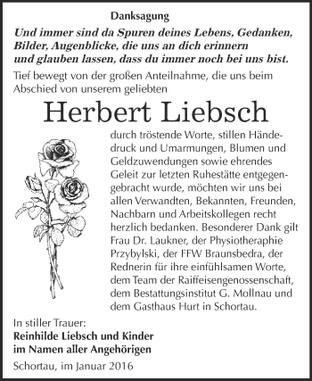 Traueranzeige von Herbert Liebsch von WVG - Wochenspiegel Merseburg