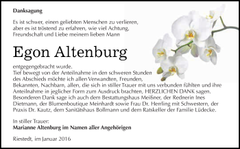 Traueranzeige von Egon Altenburg von Super Sonntag SGH Mansf. Land