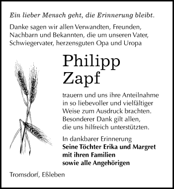 Traueranzeige von Philipp Zapf von Mitteldeutsche Zeitung Naumburg/Nebra