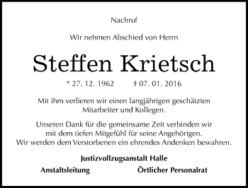 Traueranzeige von Steffen Krietsch von Mitteldeutsche Zeitung Dessau-Roßlau