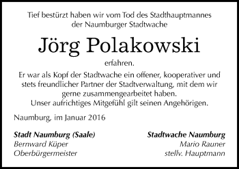 Traueranzeige von Jörg Polakowski von Mitteldeutsche Zeitung Naumburg/Nebra