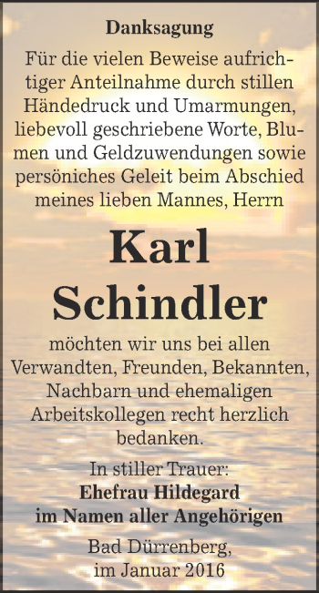 Traueranzeige von Karl Schindler von Super Sonntag Merseburg
