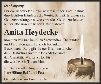 Traueranzeige von Anita Heydecke von Super Sonntag Aschersleben