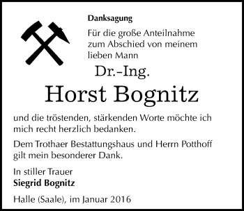 Traueranzeige von Horst Bognitz von Mitteldeutsche Zeitung Halle/Saalkreis