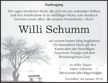 Traueranzeige von Willi Schumm von WVG - Wochenspiegel Dessau / Köthen