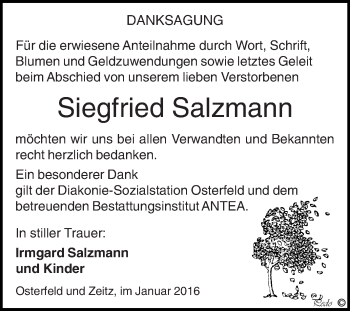 Traueranzeige von Siegfried Salzmann von Super Sonntag Zeitz