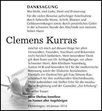 Traueranzeige von Clemens Kurras von Mitteldeutsche Zeitung Naumburg/Nebra