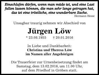 Traueranzeige von Jürgen Löw von Mitteldeutsche Zeitung Weißenfels