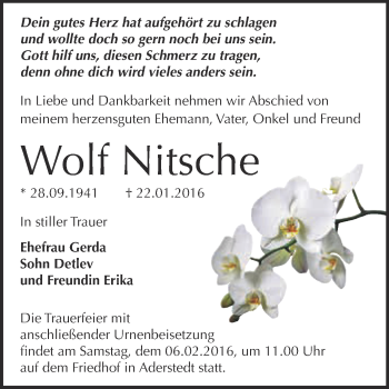 Traueranzeige von Wolf Nitsche von Super Sonntag Bernburg