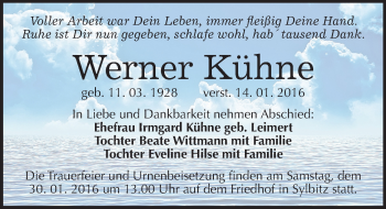 Traueranzeige von Werner Kühne von Mitteldeutsche Zeitung Halle/Saalkreis