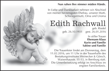 Traueranzeige von Edith Rachwall von Super Sonntag Bernburg