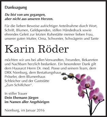 Traueranzeige von Karin Röder von Mitteldeutsche Zeitung Bernburg