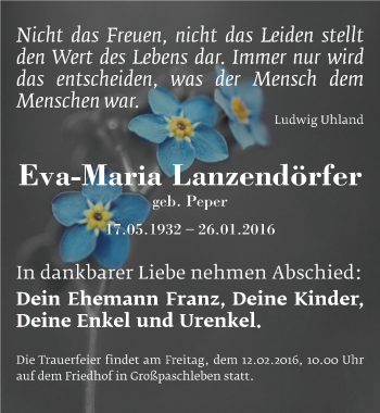 Traueranzeige von Eva-Maria Lanzendörfer von Mitteldeutsche Zeitung Köthen