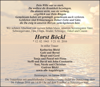 Traueranzeige von Horst Böckl von Mitteldeutsche Zeitung Sangerhausen