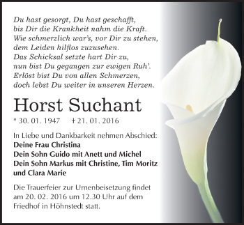 Traueranzeige von Horst Suchant von Mitteldeutsche Zeitung Halle/Saalkreis
