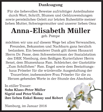 Traueranzeige von Anna-Elisabeth Müller von Mitteldeutsche Zeitung Bernburg
