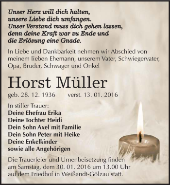 Traueranzeige von Horst Müller von Mitteldeutsche Zeitung Köthen