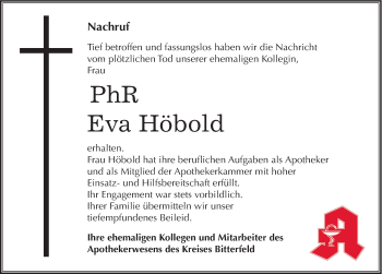 Traueranzeige von Eva Höbold von Mitteldeutsche Zeitung Bitterfeld